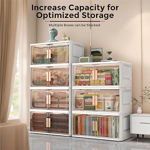 Miniatura 2 de Contenedores de almacenamiento apilables con tapas, paquete de 3, 21 galones, armario de almacenamiento plegable, organizador de armario,