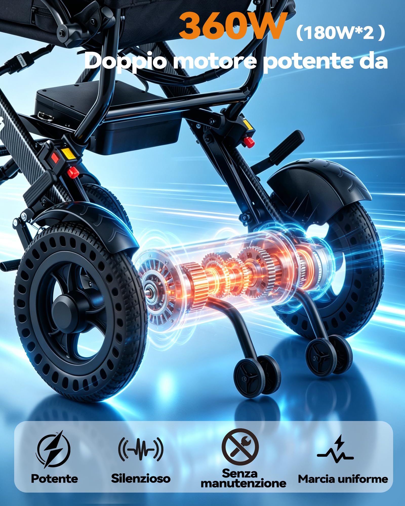 Sedia a Rotelle Elettrica Leggera per Adulti e Anziani - 12,7 kg, 13km di Autonomia, Motorizzata Intelligente