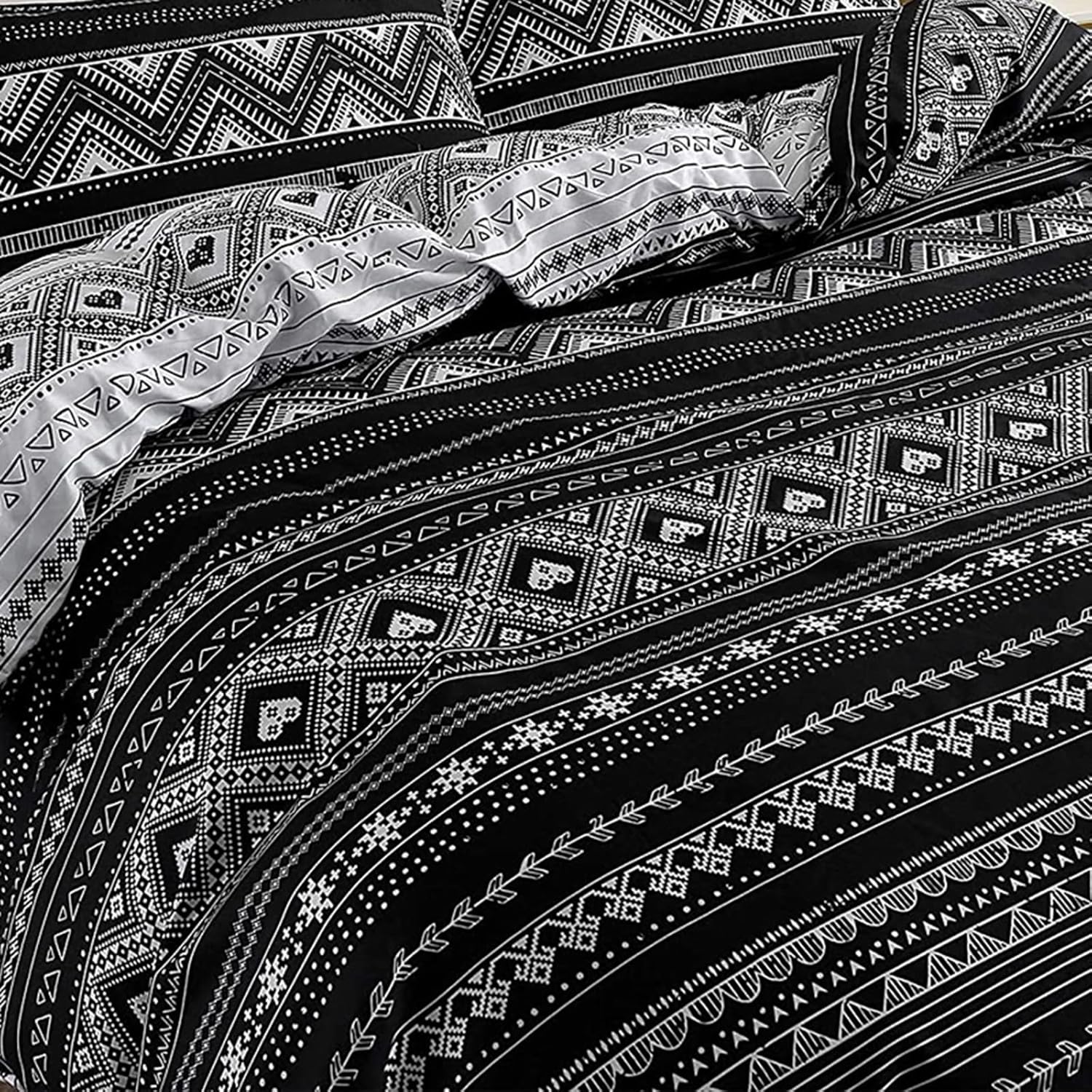 HALOZI Duvet Cover Set Twin Size Black/White Bohemian Stripes Reversible Luxury Soft Bedding Set Comforter Cover with Zipper Closure and Corner Ties (1 Duvet Cover+2 Pillowcases)(Twin（68X90） inch)