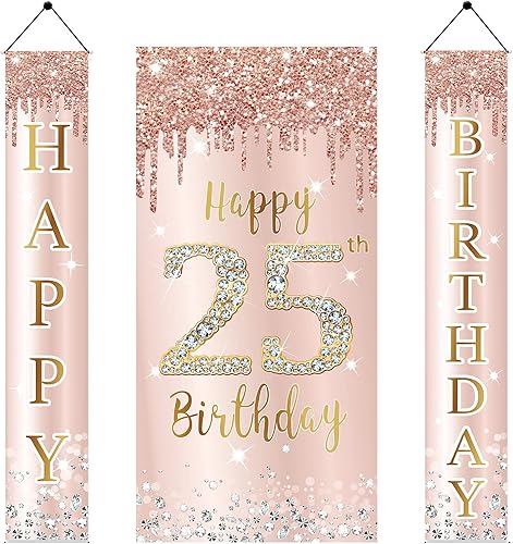 Cartel decorativo para puerta de cumpleaños número 25 para mujer, cartel de fondo de cumpleaños de 25 años y suministros de fiesta de feliz