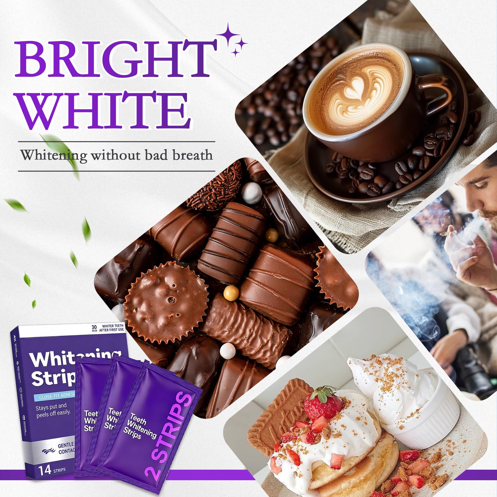 14 Piezas Tiras Blanqueadoras Moradas, Tiras Blanqueadoras Antideslizantes, Strips Profesionales De Blanqueamiento De Dientes, Para El Café Y Otras Manchas, Ilumina La Sonrisa — view 7