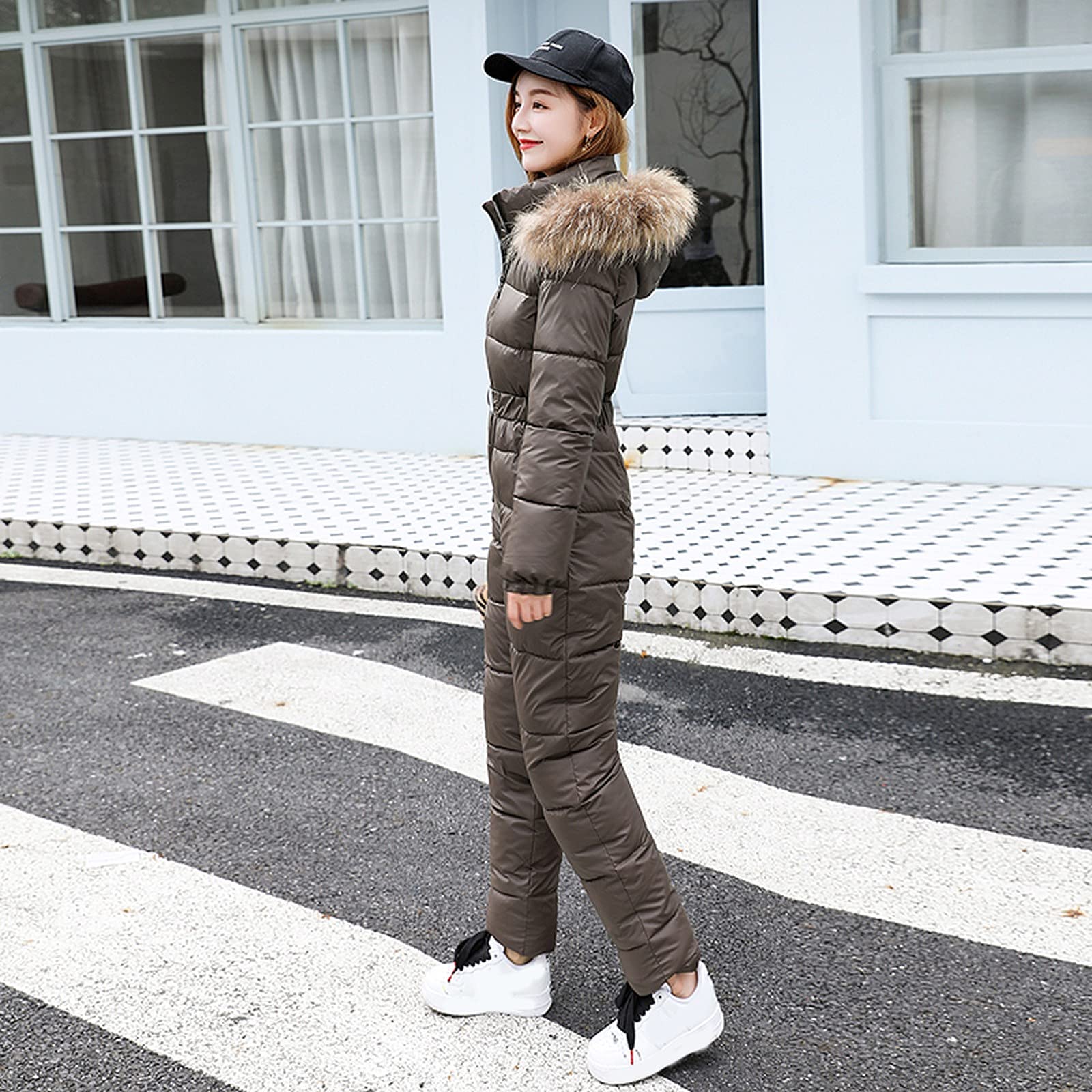 IQYU Tuta da neve da donna, monopezzo, calda, da neve, impermeabile, con cappuccio, per sci, abbigliamento da sci e sci