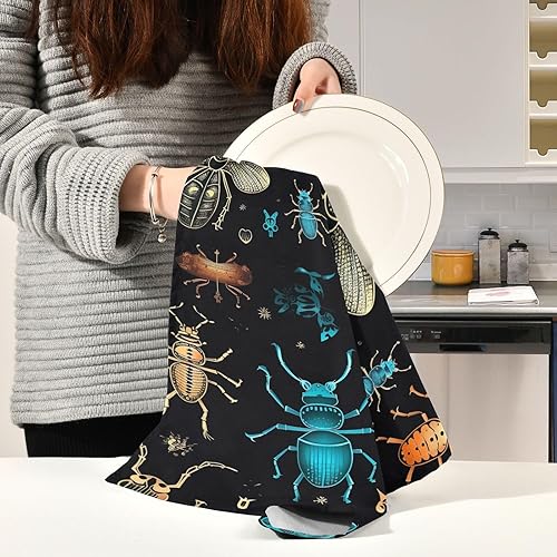 Miniatura 6 de ODAWA Beetles Kitchen Towles - Juego de 4 toallas suaves y superabsorbentes para secar platos, juego de 4