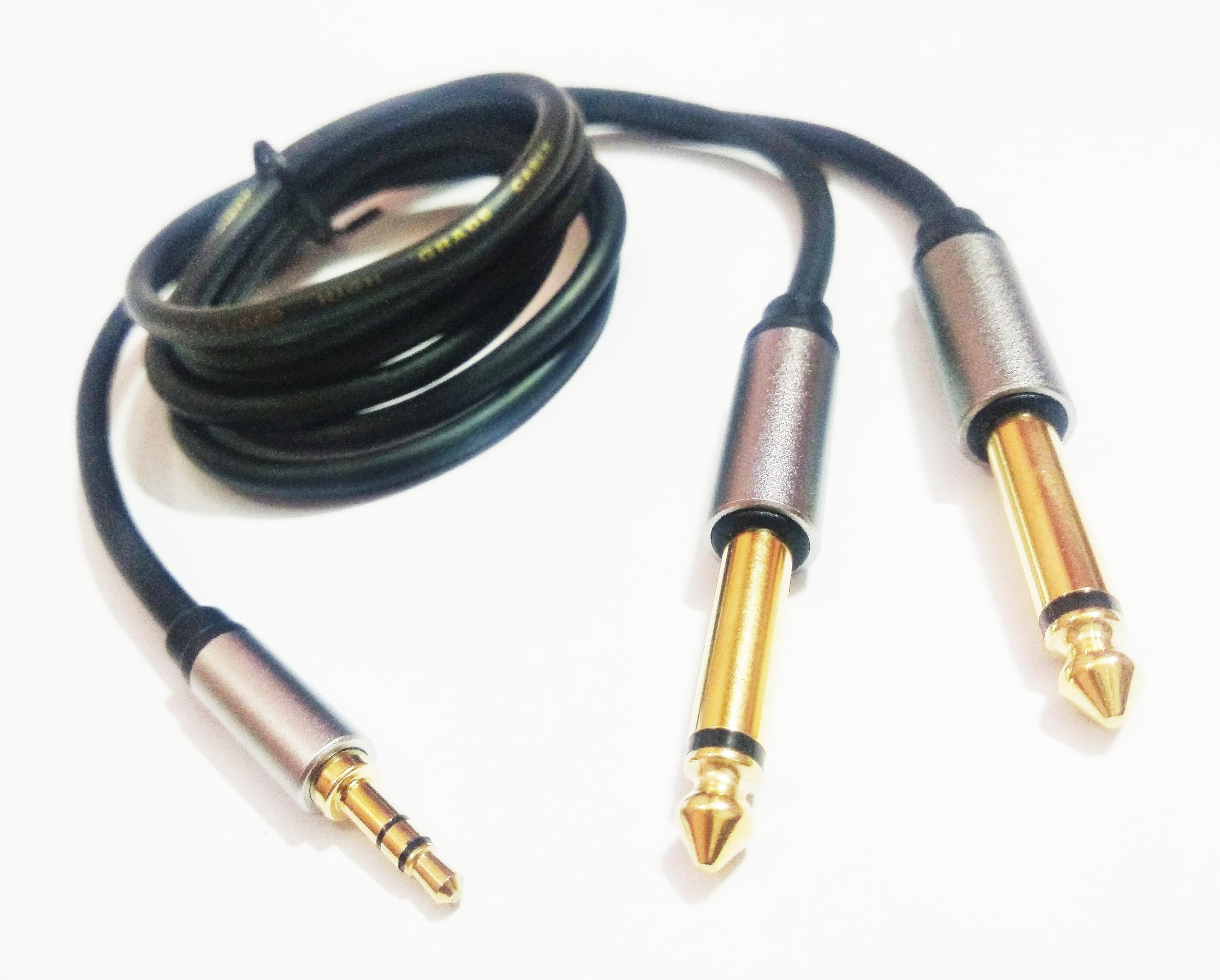 3.5mm (1/8") TRS to Dual 6.35mm (1/4") TS Mono Stereo Y Splitter Cable 1.5 Meters (5 Feet) For Smartphone, Computer, Laptop, Amplifier, Mixing Console, Recording Equipment, Hi-Fi System, Speaker.