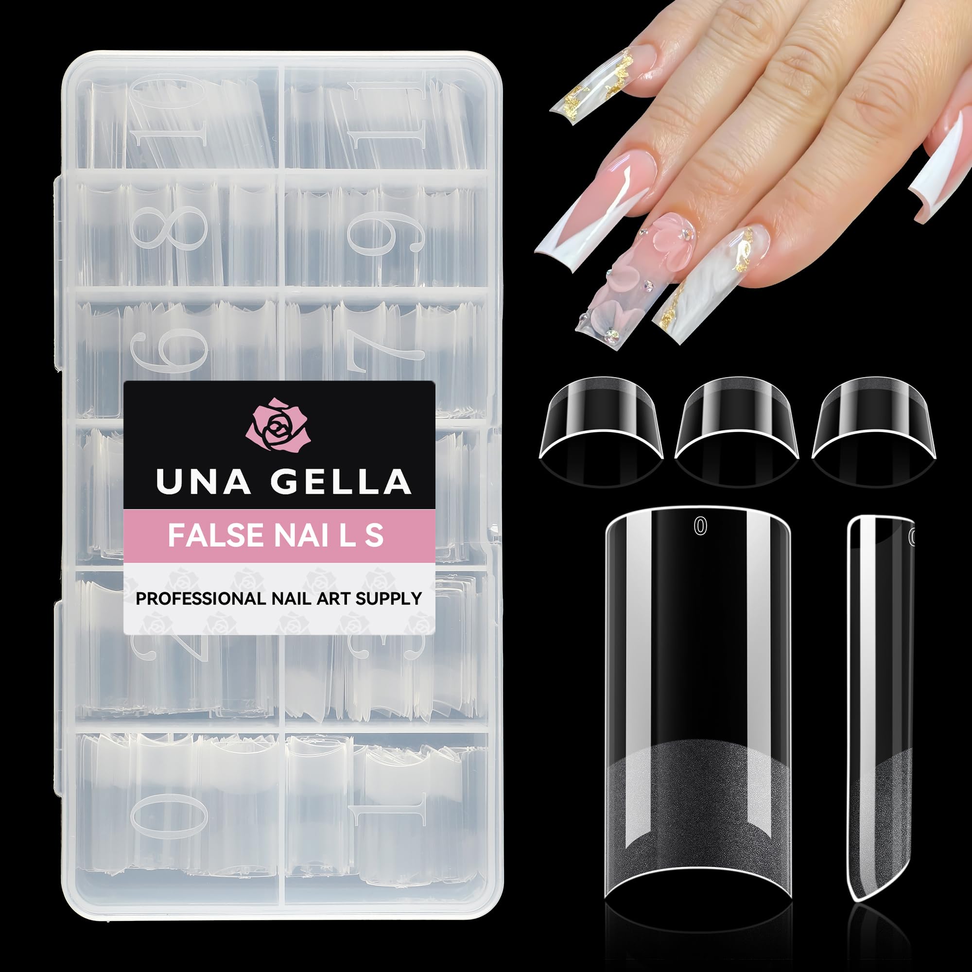 UNA GELLA No C Curve Medium Square Nail Tips 504 Pcs Half Cover Square Gel Nail Tips Pre-file Half Matte Straight Nails Tips Clear Fake Nails For Nail Extension Home DIY Salon with Box