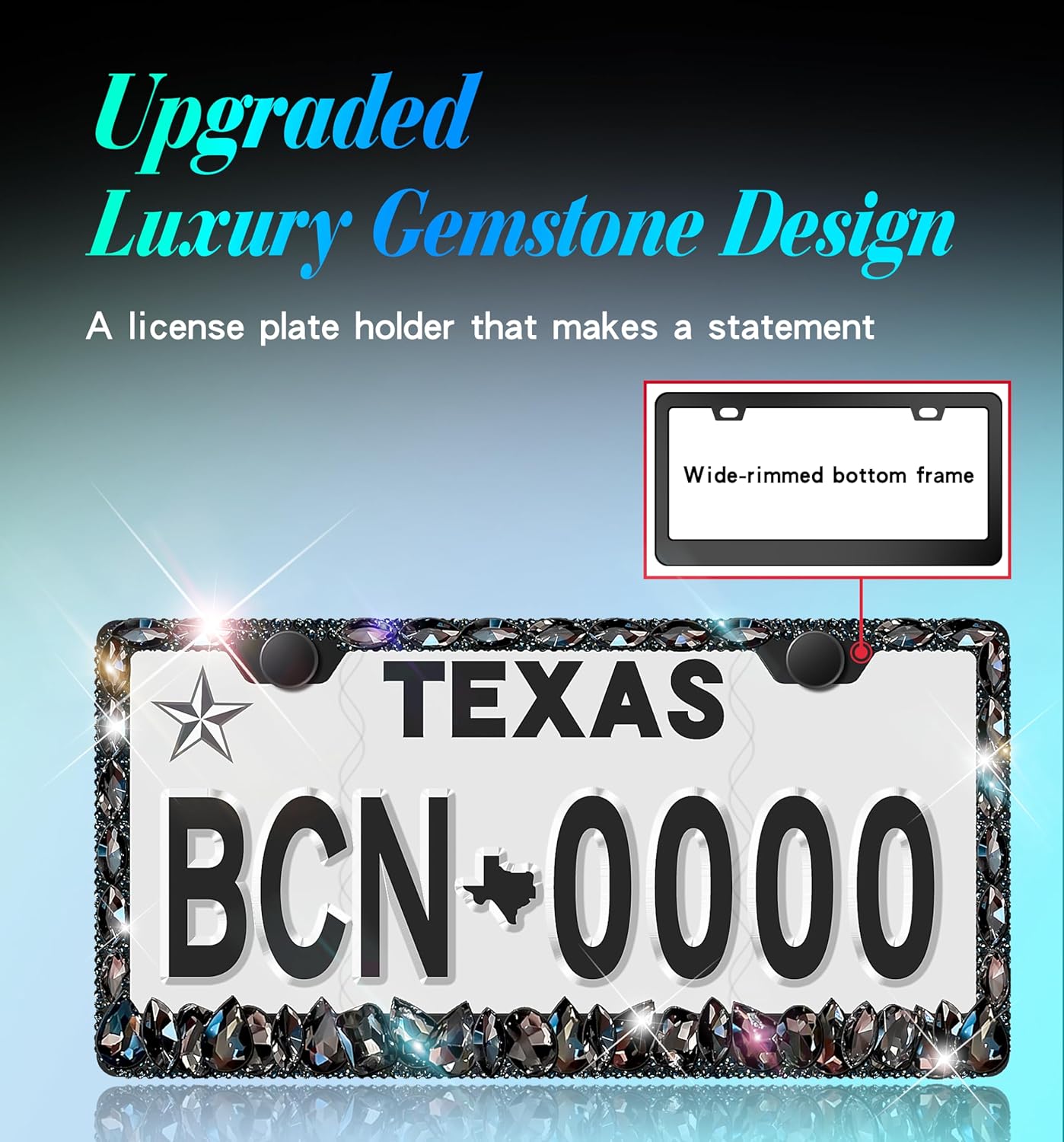 2 Pack Bling License Plate Frame for Women Murimt Gem Diamond Rhinestone License Plate Frames Handcrafted Stainless Steel Bedazzled License Plate Cover | Holder High-End Gift Box（Black）… - Image 3