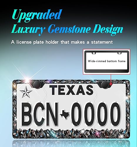Miniatura 3 de Paquete de 2 marcos de matrícula brillantes para mujer marcos de matrícula de diamantes de imitación con gemas Murimt hechos a mano de acero