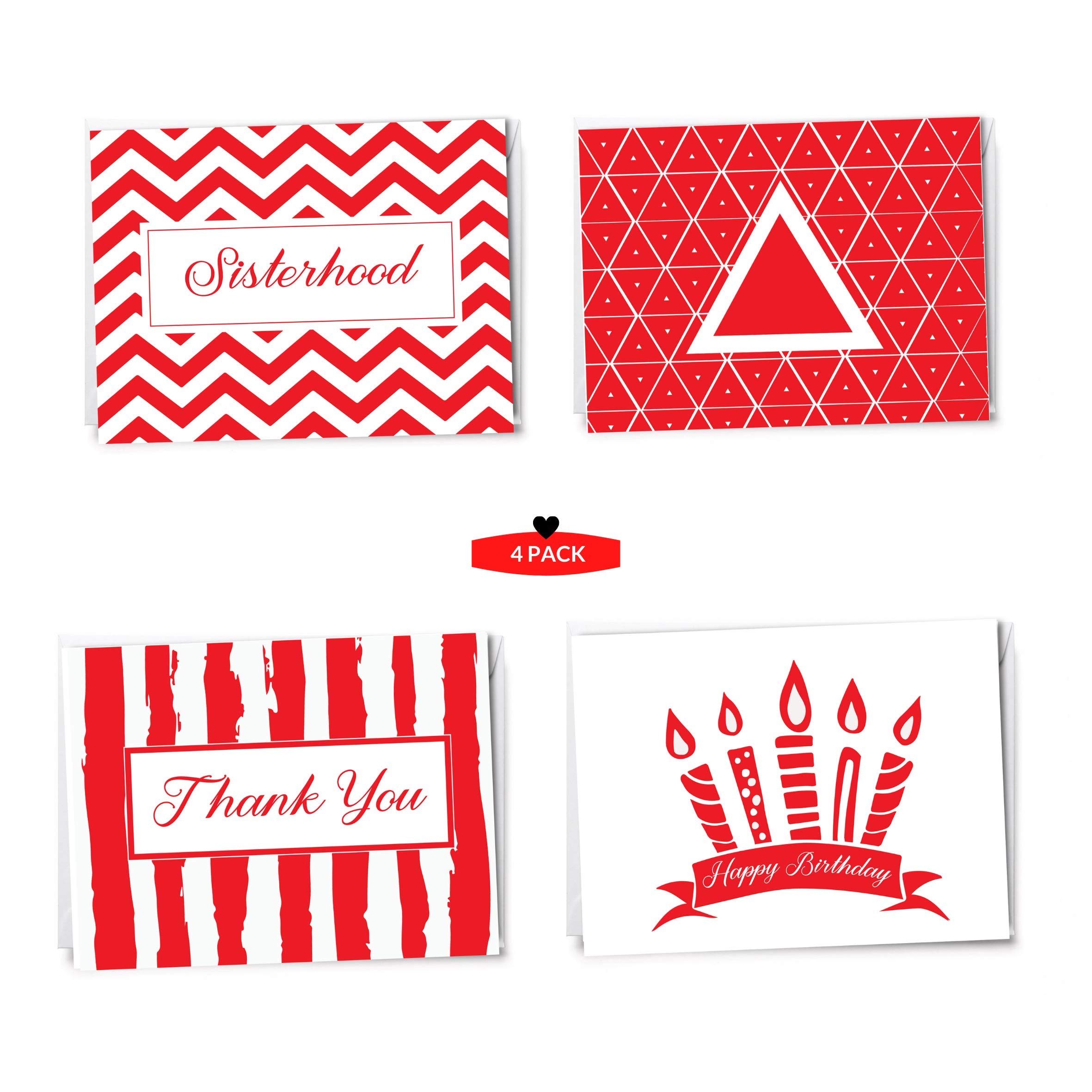 Red and White notecards |Sorority Inspired | Thank you, Birthday and Sisterhood greeting card