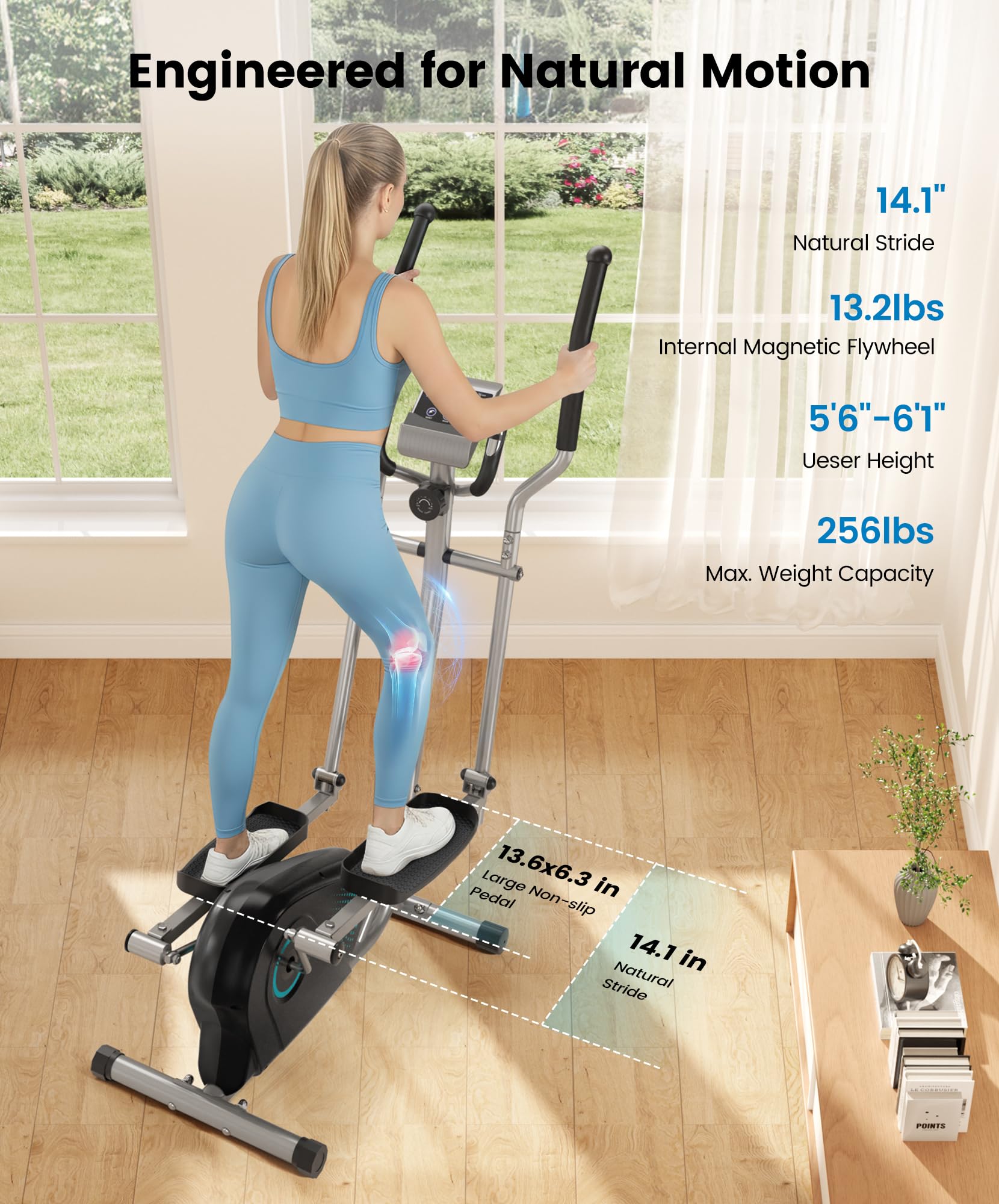 YOLEO Vélo Elliptique Maison Silencieux, 16 Niveaux de Résistance Réglables, Volant d’Inertie 6 kg, Capteur de Pouls & Écran LCD, Appareil de Fitness Cardio Complet