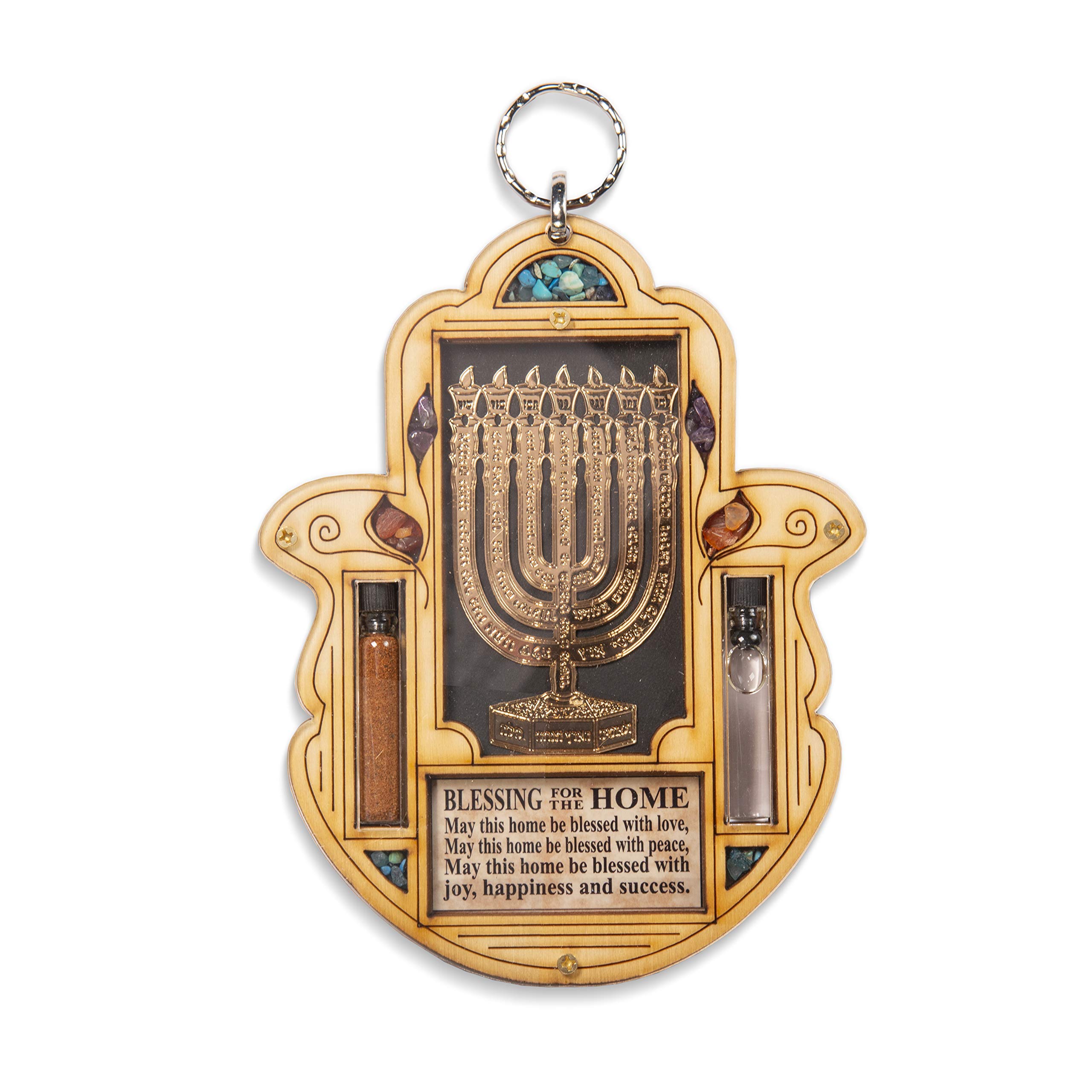 Anandashop Jerusalem Hand of Fatima Wooden Plaque Home Blessing Holy Water Earth Menorah