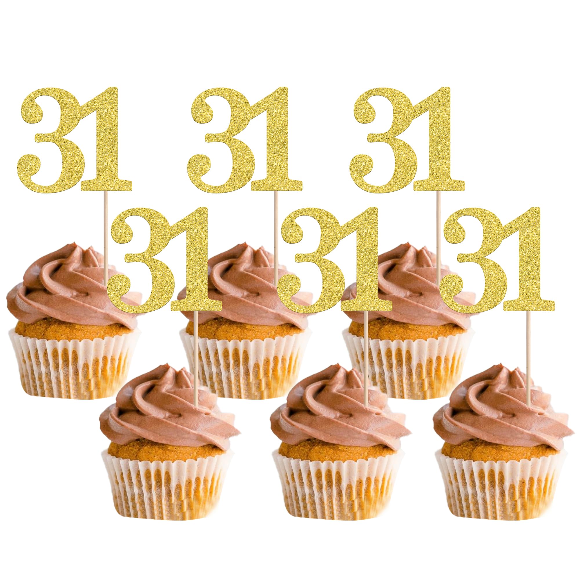 Xsstarmi 36 Pack Number 31 Cupcake Toppers Gold Glitter Cheers to 31 Years Birthday Cupcake Picks Decoration for Happy 31th Birthday Wedding Anniversary Party Cake Decorations