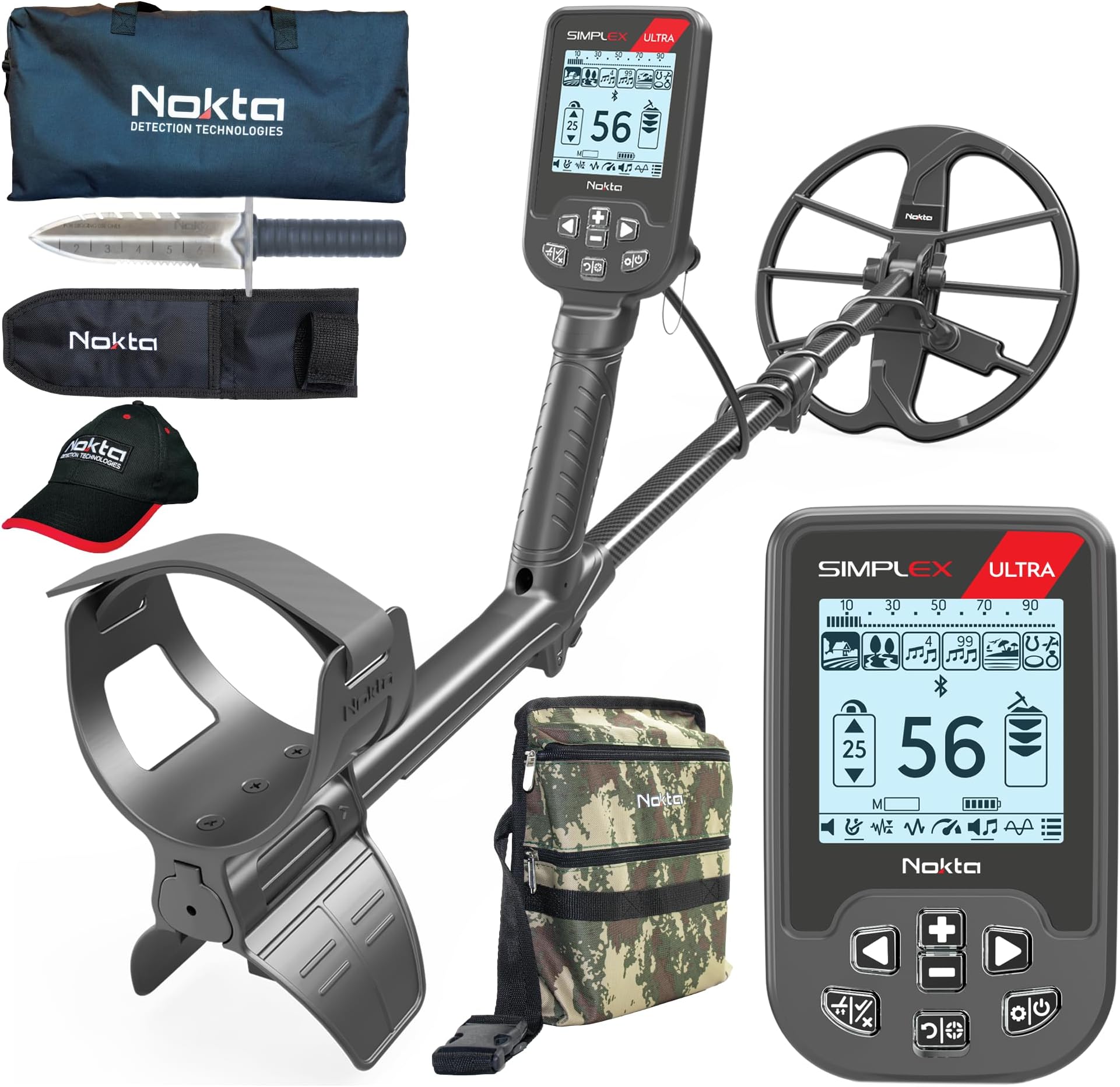 Nokta Simplex Ultra Metal Detector Kit Serious Beginner Pack (Digger,Carrying Case,Cap) Professional Metal Detector Set for Adults Waterproof with Carbon Fiber Shaft and 11” Search Coil