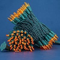 Vista 3 de Juego de 200 luces LED de Navidad, paquete de 2 juegos de 25 pies de 100 luces LED de alambre verde (naranja)