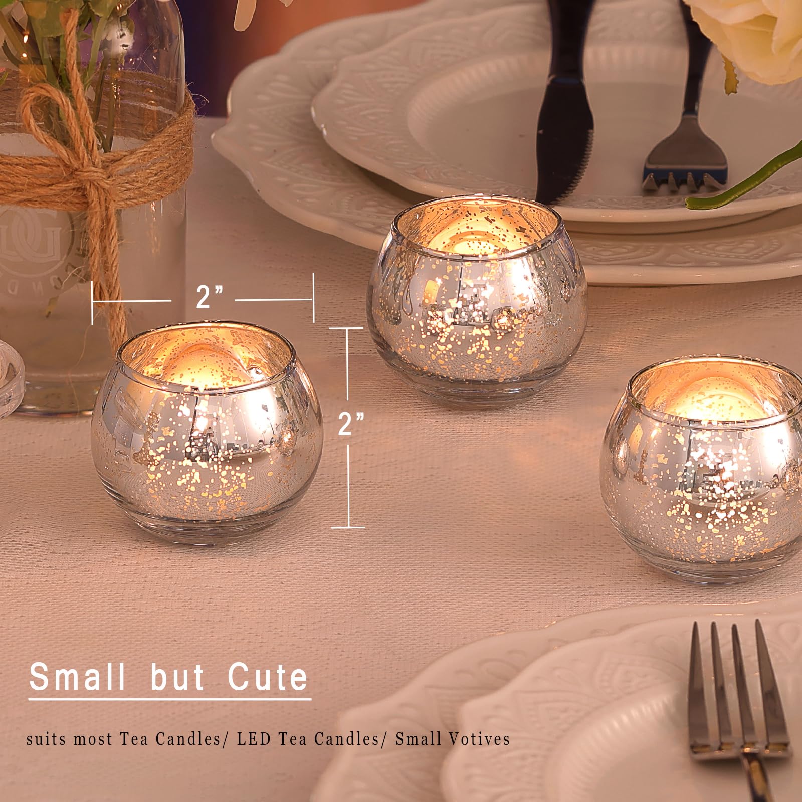 LAMORGIFT Silver Votive Candle Holders Set of 12, Mercury Glass Votives Candle Holder - Image 2