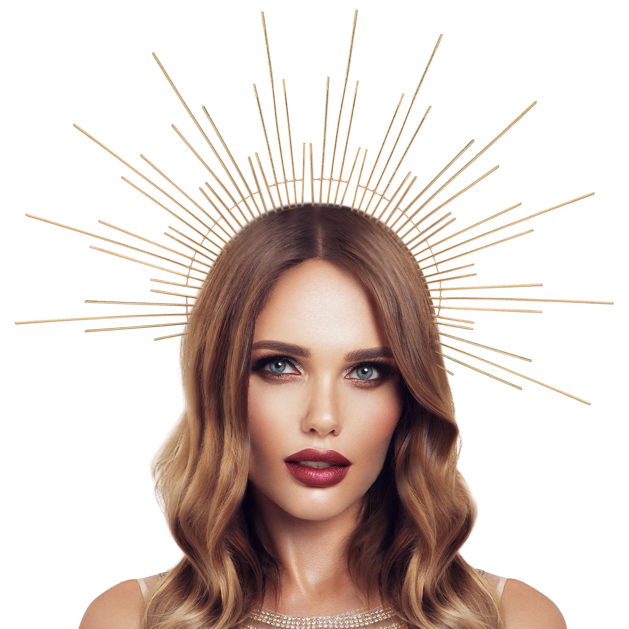 PartyforU Goddess Crown Halo Headband for Women Hairband Tiara for Renfaire Photo Shoots Gold Halo Crown Headpiece for Carnival Cosplay - Image 2