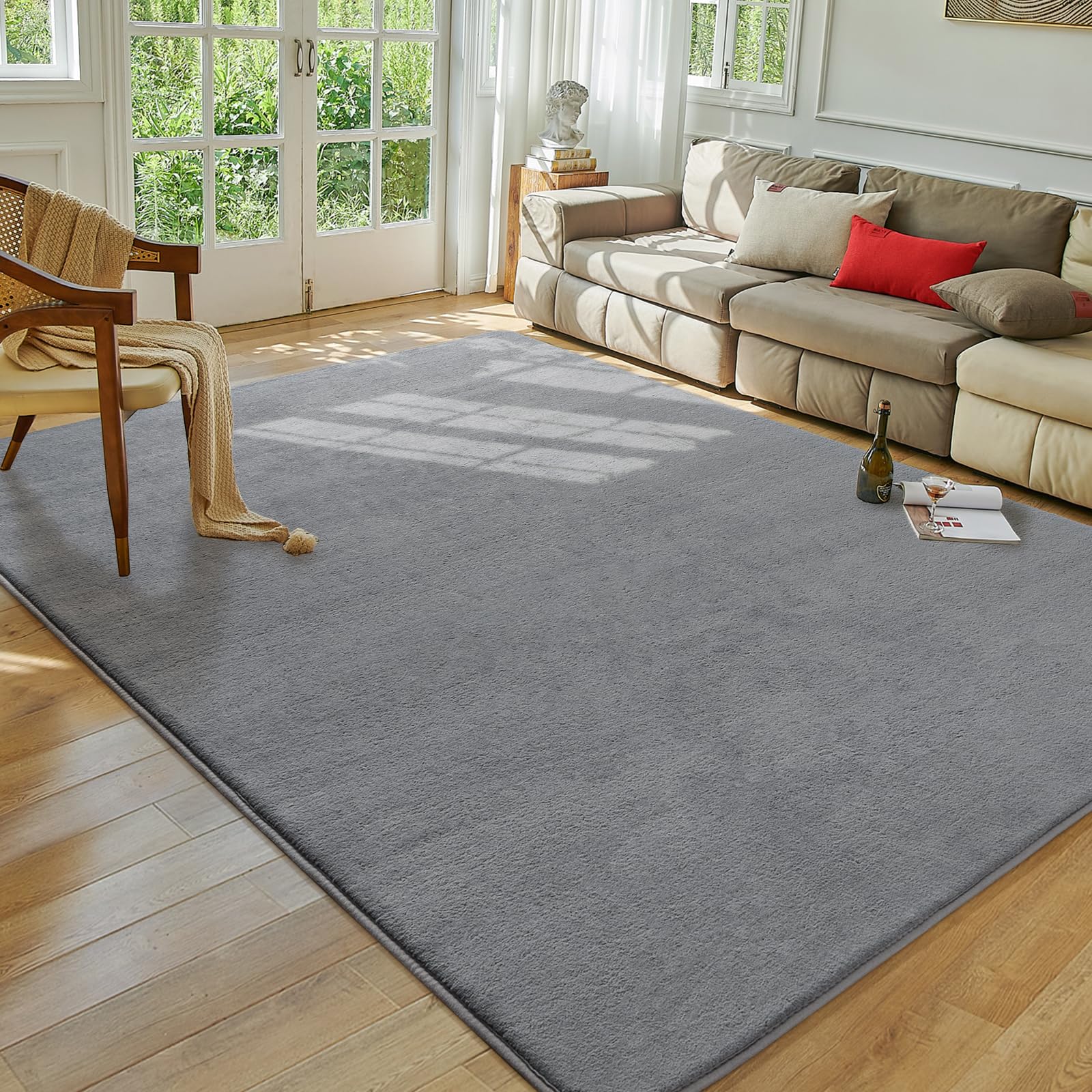 Softlife Washable Living Room Rug, 5x7 Grey Area Rugs for Bedroom, Soft Fluffy Fuzzy Carpet Bedside Rug Indoor Non-Slip Rug for Kids Home Decor Aesthetic Dorm Nursery