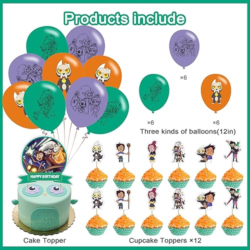 Miniatura 3 de Decoración de fiesta de cumpleaños de la casa del búho, juego de suministros de fiesta temática de dibujos animados con pancarta de feliz