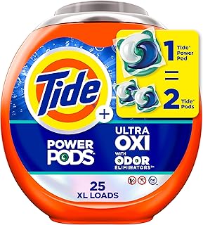 Tide Ultra OXI Power PODS with Odor Eliminators Laundry Detergent Pacs, 25 Count, For Visible and Invisible Dirt