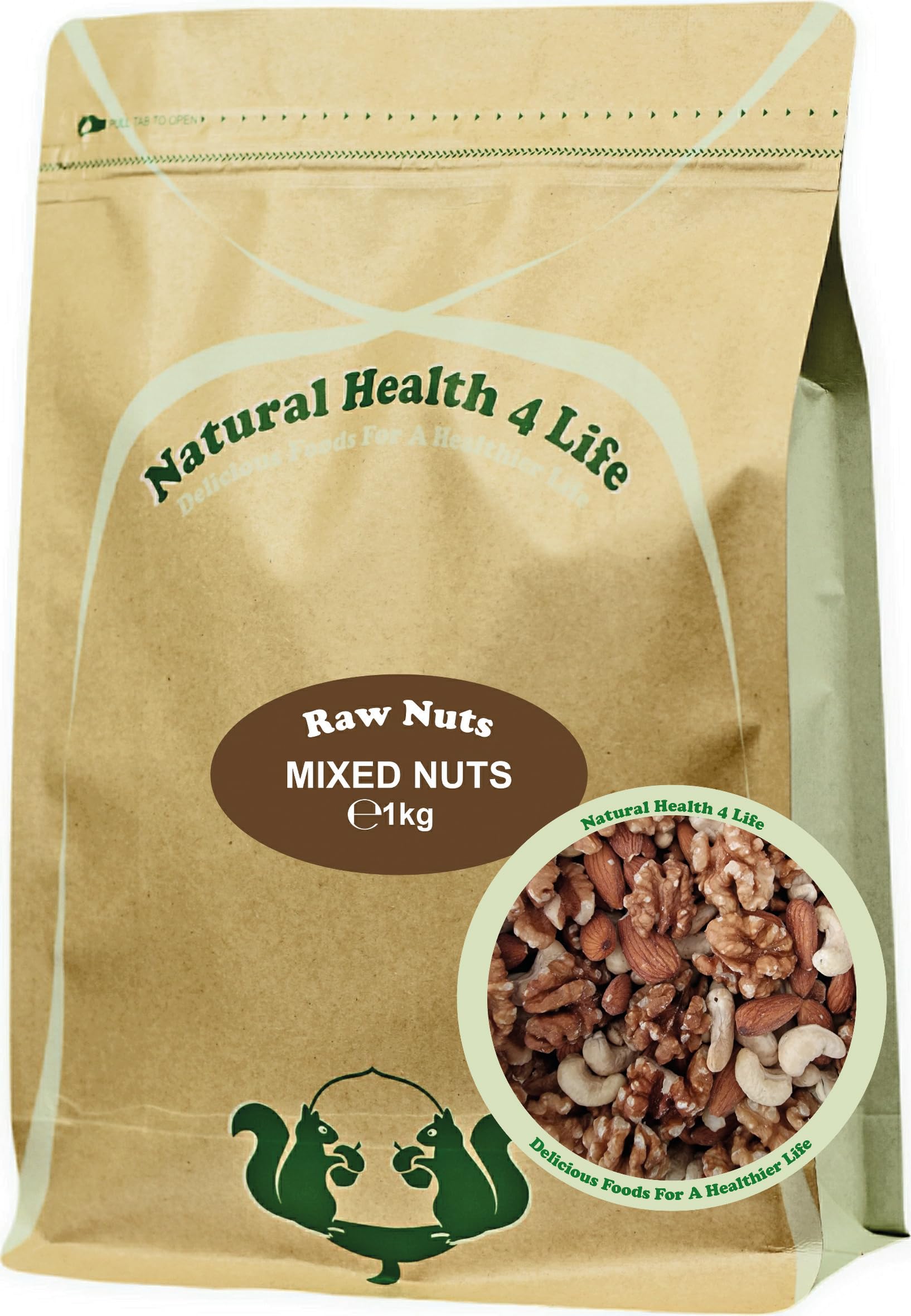 Natural Health 4 Life Snack Nut Mixes Whole Mixed Nuts (Cashews, Walnuts, Almonds) 1 kg in Resealable Pouch (1 Pouch)