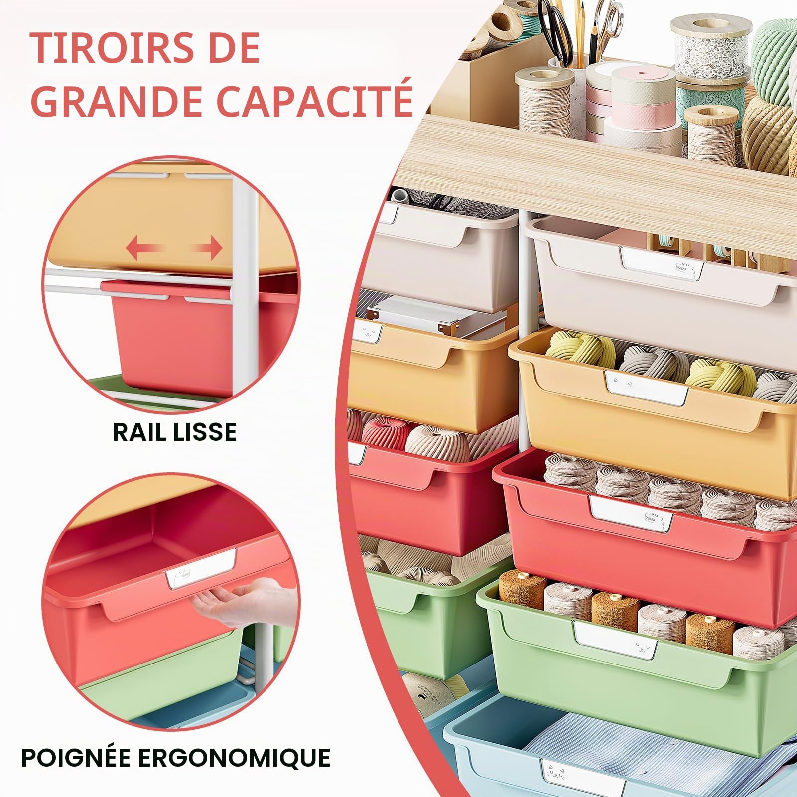 KINGRACK Chariot de Rangement à Roulettes Avec 10 Tiroirs, Chariot à Roulettes Avec Tiroirs Pour Matériel de Bricolage, Matériaux Artistiques, Bureaux à Domicile et Salles de Classe (Multicolore)