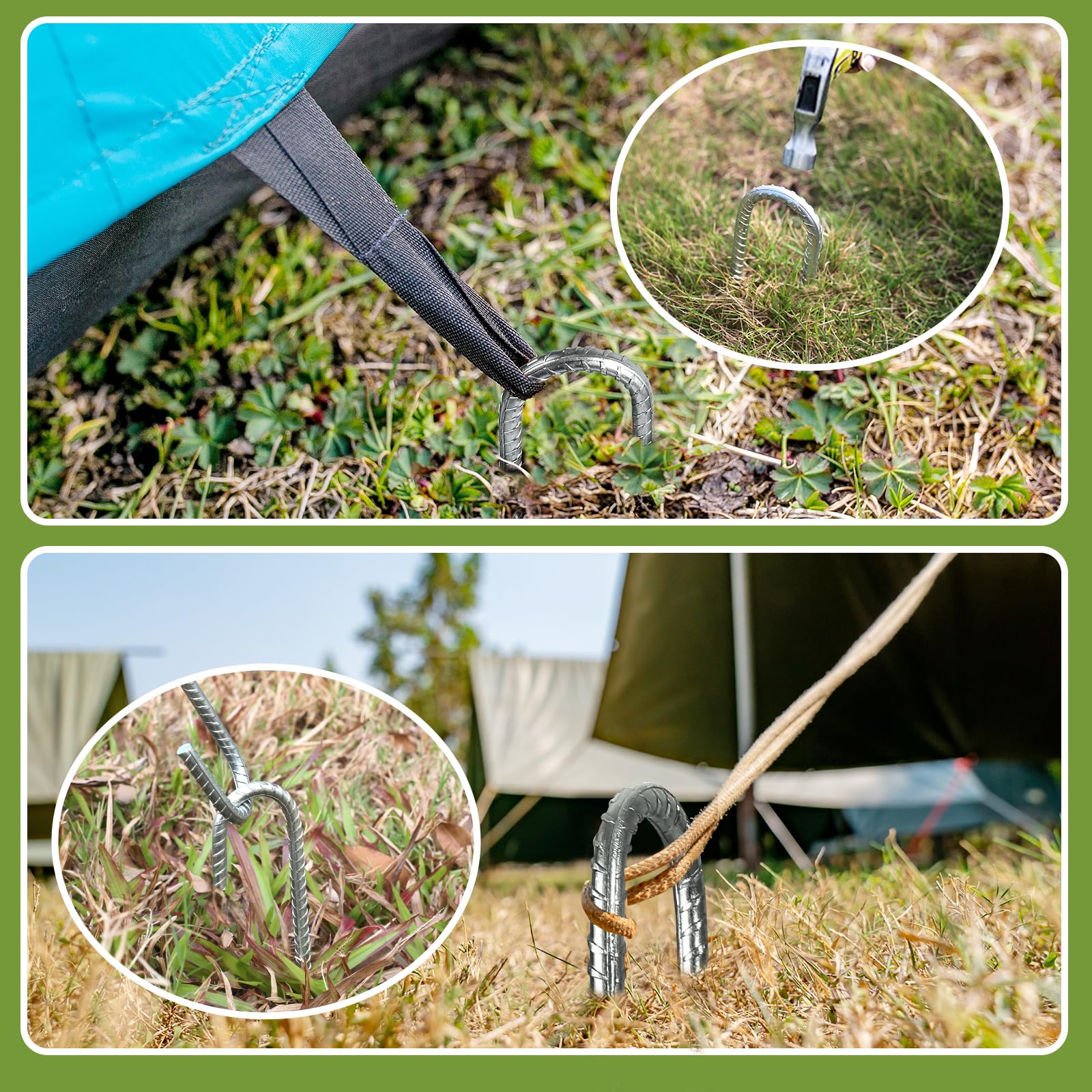 6Pcs 30cm Piquets d'ancrage Résistants en Acier Galvanisé Antirouille avec Crochets en J pour Tentes de Trampoline - Convient pour Camp, Jardin, Abri et Balançoires