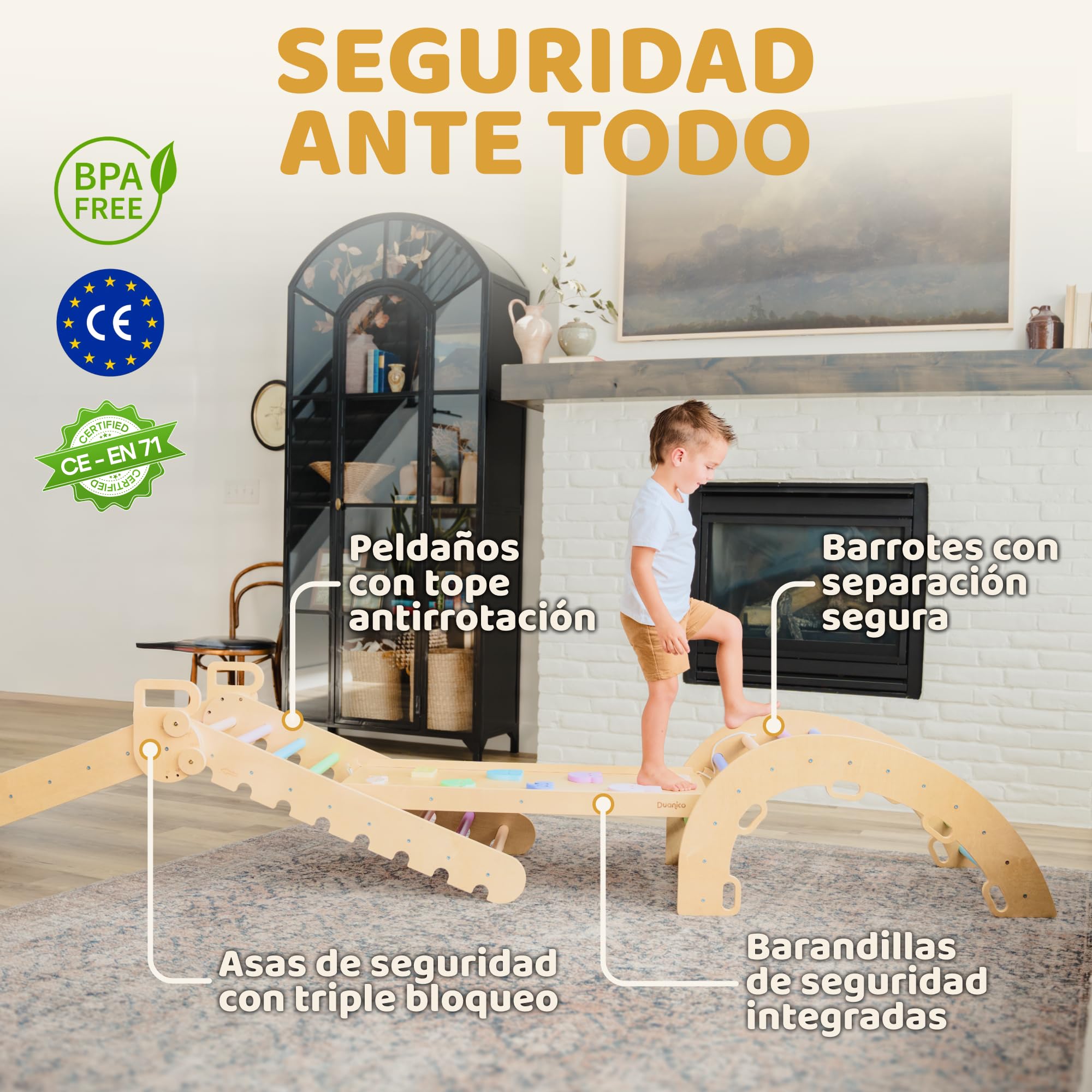9en1 Montessori triangulo pikler Grande de 1 a 7+ años, 5 ángulos Ajustables, Parque Infantil Exterior y Interior en Madera para la Escalada con Arco pikler y rampa Pickler para niños