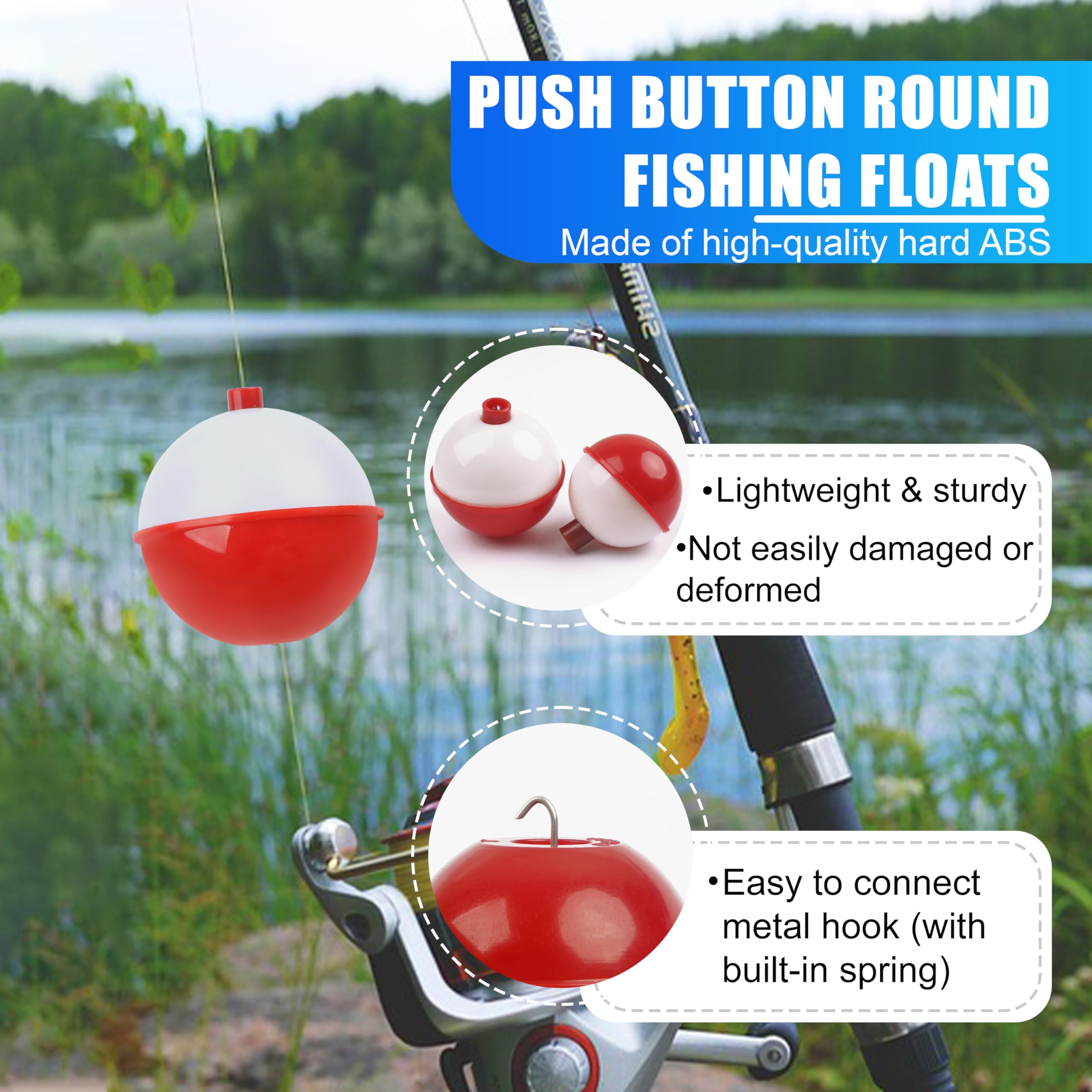Juego de bobinas de pesca ABS duro en rojo/blanco, flotadores de pesca con botón de presión redondos, accesorios de aparejos de pesca, tamaño: 0.5/0.75/1/1.25/1.5/2 pulgadas, 10 unidades, 50 unidades