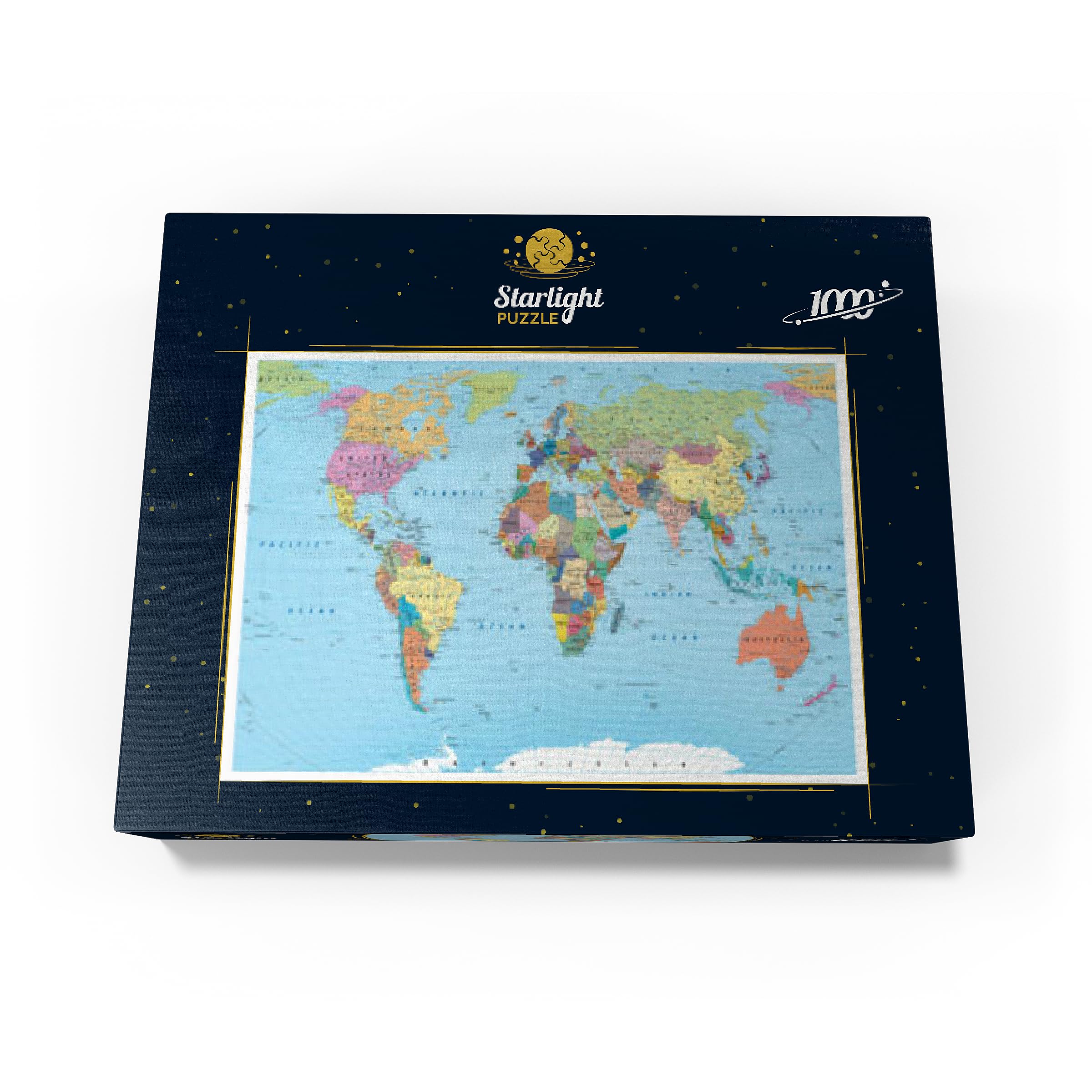 Carte du monde en couleur - Frontières, pays, routes et villes - Puzzle de 1000 pièces de qualité supérieure pour adultes