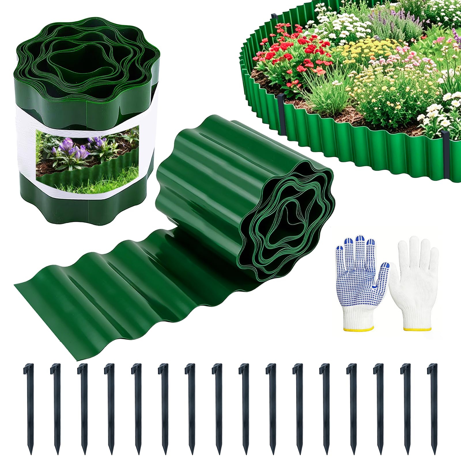 GPANDAG Plastic Garden Edging, 9m x 15cm Flexible Lawn Edging Fence - Lawn Edging Border for Easy Shaping and Adjusting for Flower Beds Vegetable Patches Pathways Grassy Areas