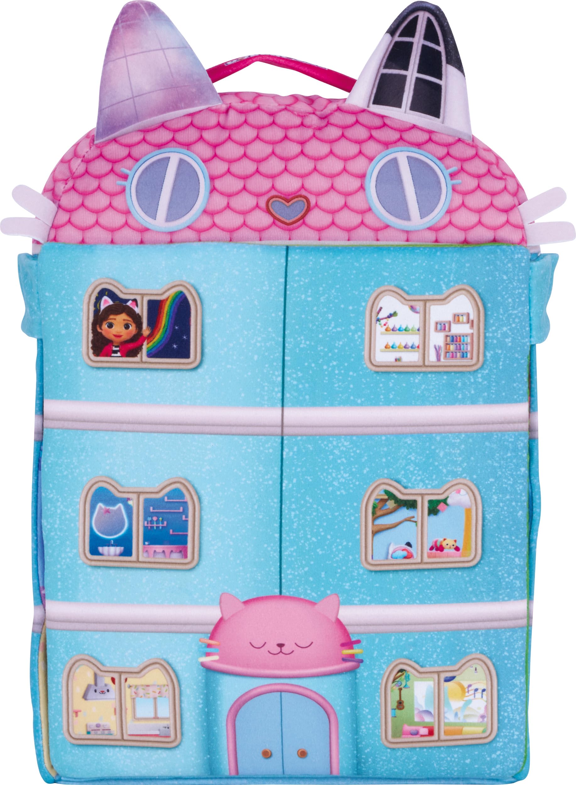 Schmidt Spiele 42804 Gabby's Dollhouse, Puppenhaus mit 3 Figuren und Lift, 41 cm Plüschfigur Gabby Peluche, Multicolore