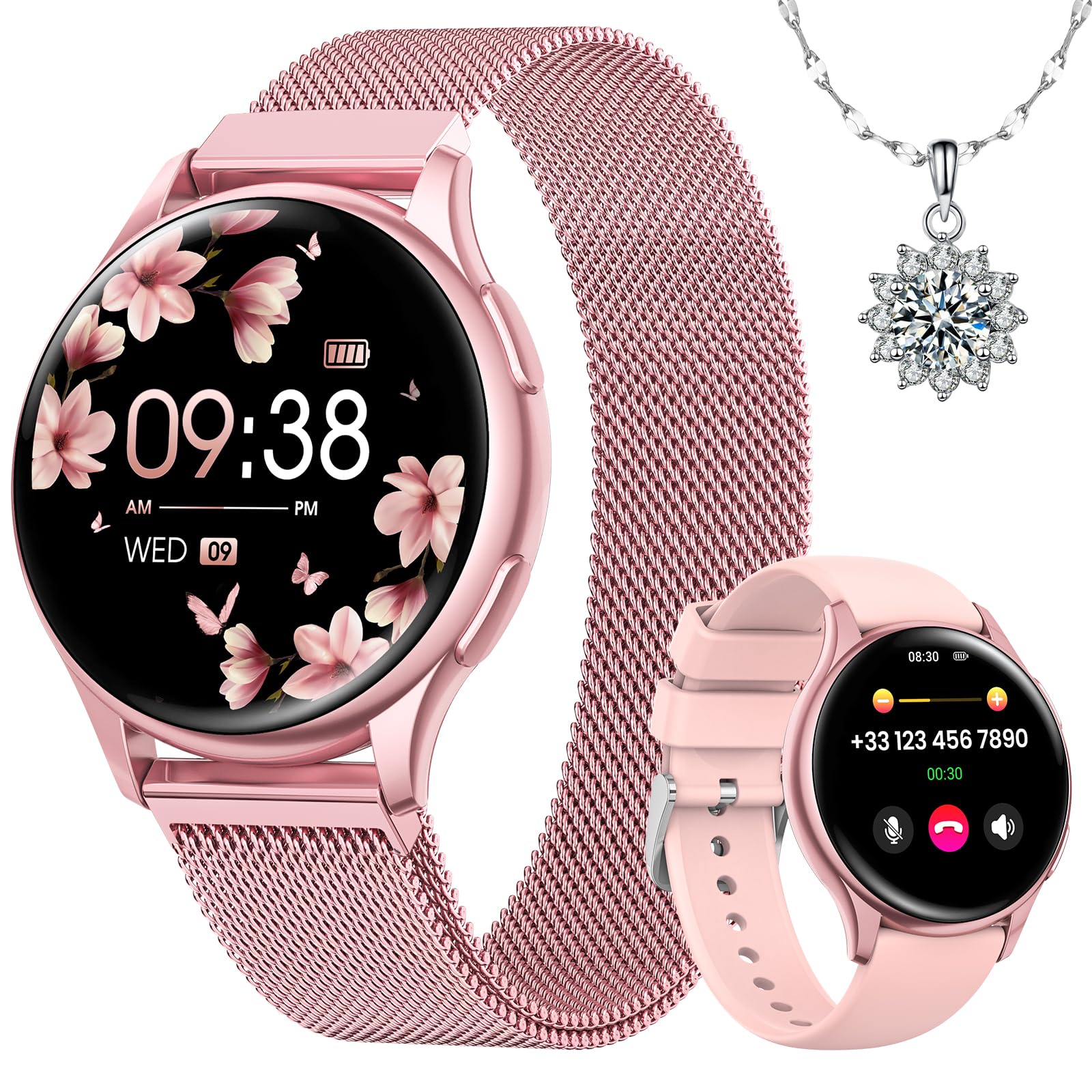 Sanorum Reloj Inteligente Mujer con Llamadas, 1.27" Smartwatch con Función Femenina 120+ Modos Deportivos 24H Pulsometro SpO2 Monitor de Sueño Calorías Android iOS Rosa