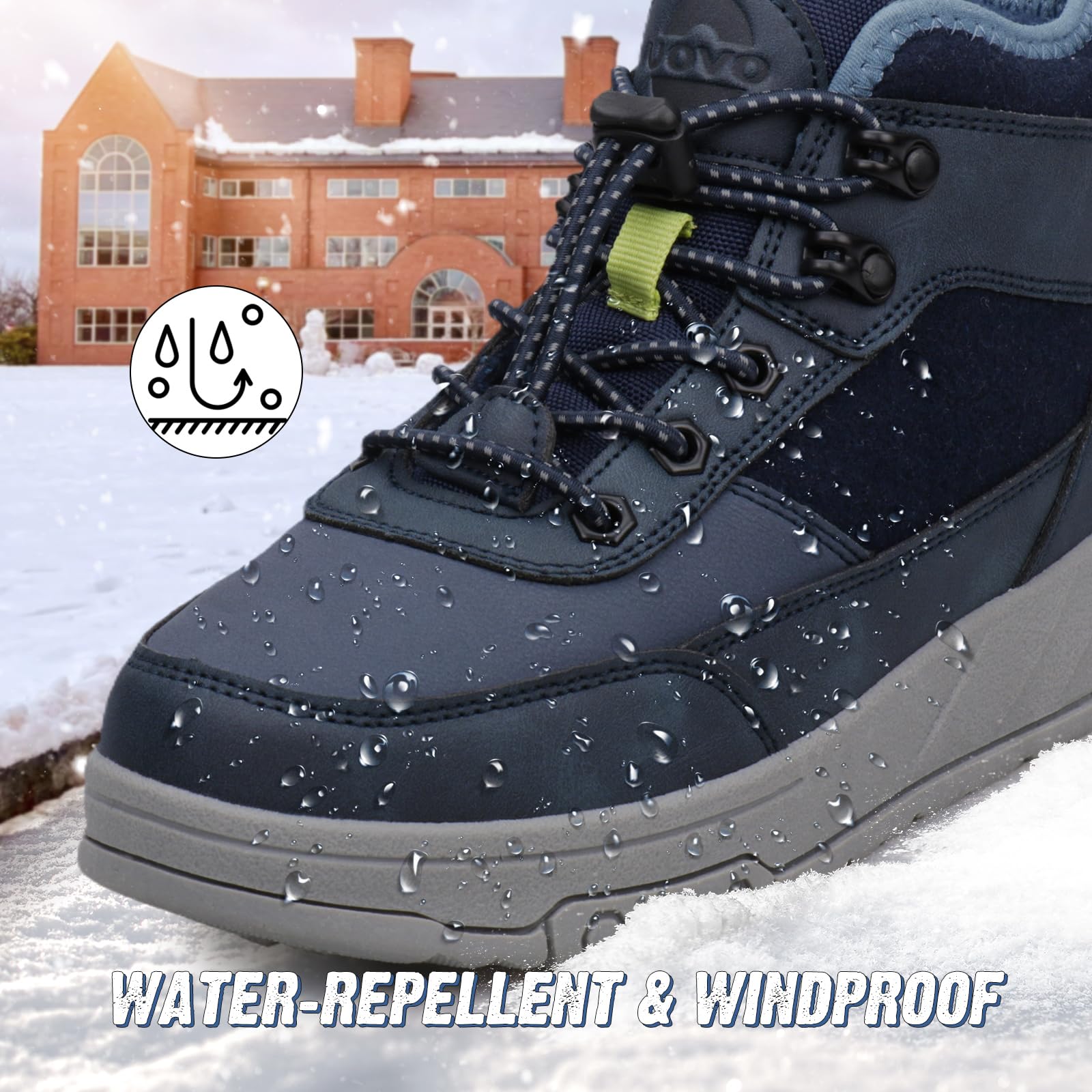 UOVO Botas de invierno para niños, botas de senderismo al aire libre, botas cálidas de tobillo medio, zapatos de nieve resistentes al agua, parte superior de piel sintética, suela acolchada de TPR