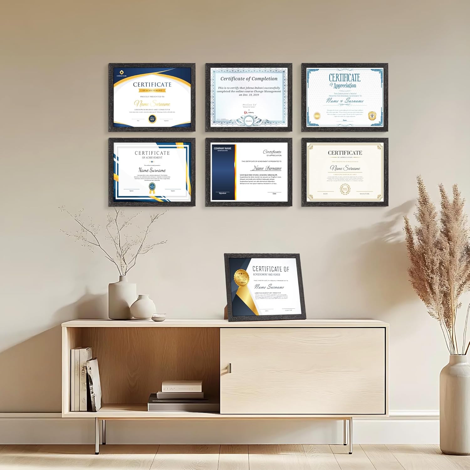 PETAFLOP Wooden 8.5 x 11 Picture Frame Set of 18, Bulk Rustic Black Document Certificate Frames for Wall Tabletop Vertically and Horizontally