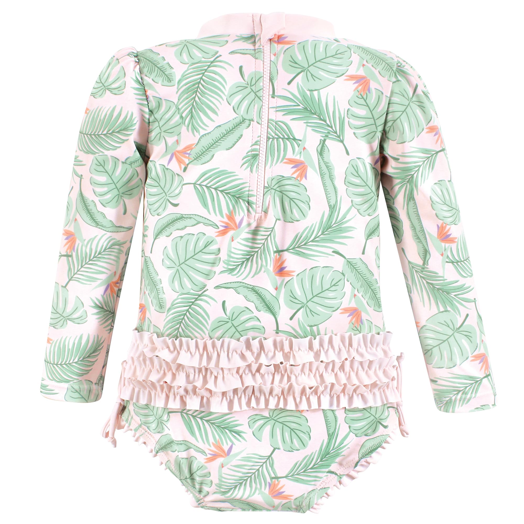 Hudson Baby Baby Girl's Rashguard Toddler Swimsuit, Pink Palm, 5T