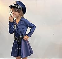 Vista 4 de Disfraz de oficial de policía para niños, color azul marino, disfraz de policía para niñas, día de carrer, disfraz de policía, regalos de Halloween