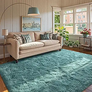 6x9 Rug for Living Room Teal Shag Area Rugs, Modern Plush Non-Slip Soft Carpets for Bedroom Kids Nursery Dorm Daycare Floor