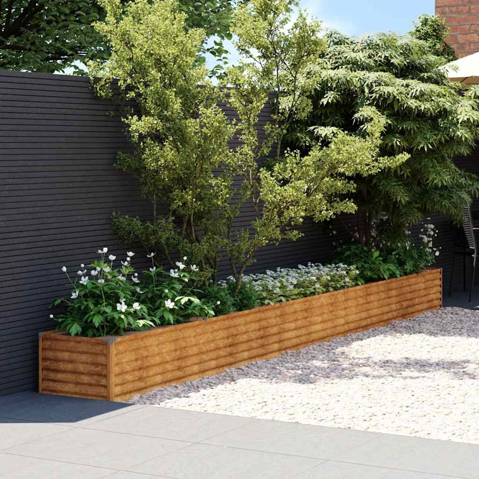 Gecheer Letto rialzato da Giardino, per orto e Fiori, 482x50x36 cm, Acciaio Corten, fioriera rialzata per Balcone Patio Giardino