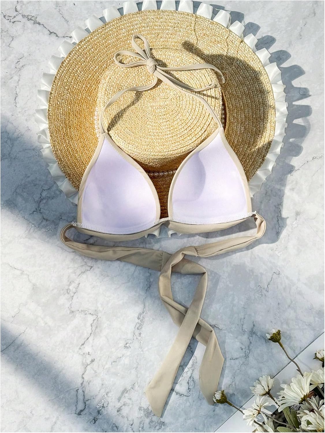 MakeMeChic Women's Halter Bikini Top Tie Back Push Up Backless Triangle Swimsuit Top Beachwear - Image 2