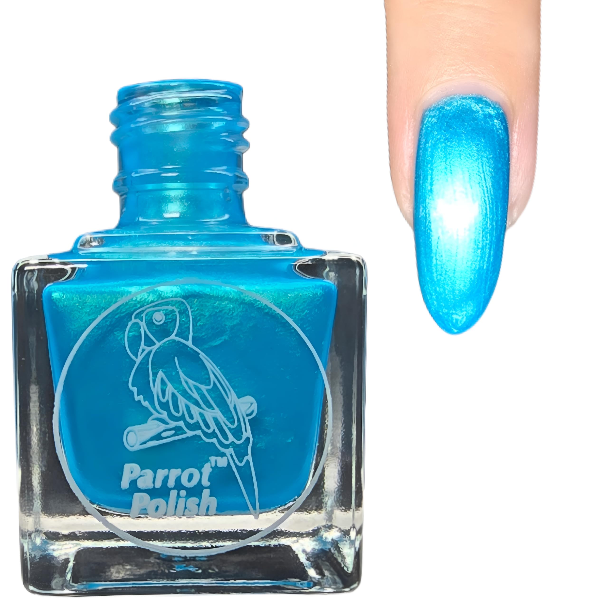 Parrot Polish Shimmer Nail Polish, Quick Dry Metallic Teal Fingernail Lacquer, Long Lasting Chrome Nail Enamel, Blue Macaw, 0.5 Fl Oz