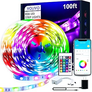 VOLIVO - Tira de luces led RGB, de 100 pies, controlada mediante aplicación, Bluetooth, cambia color y sincroniza música, para dormitorio, decoración del hogar
