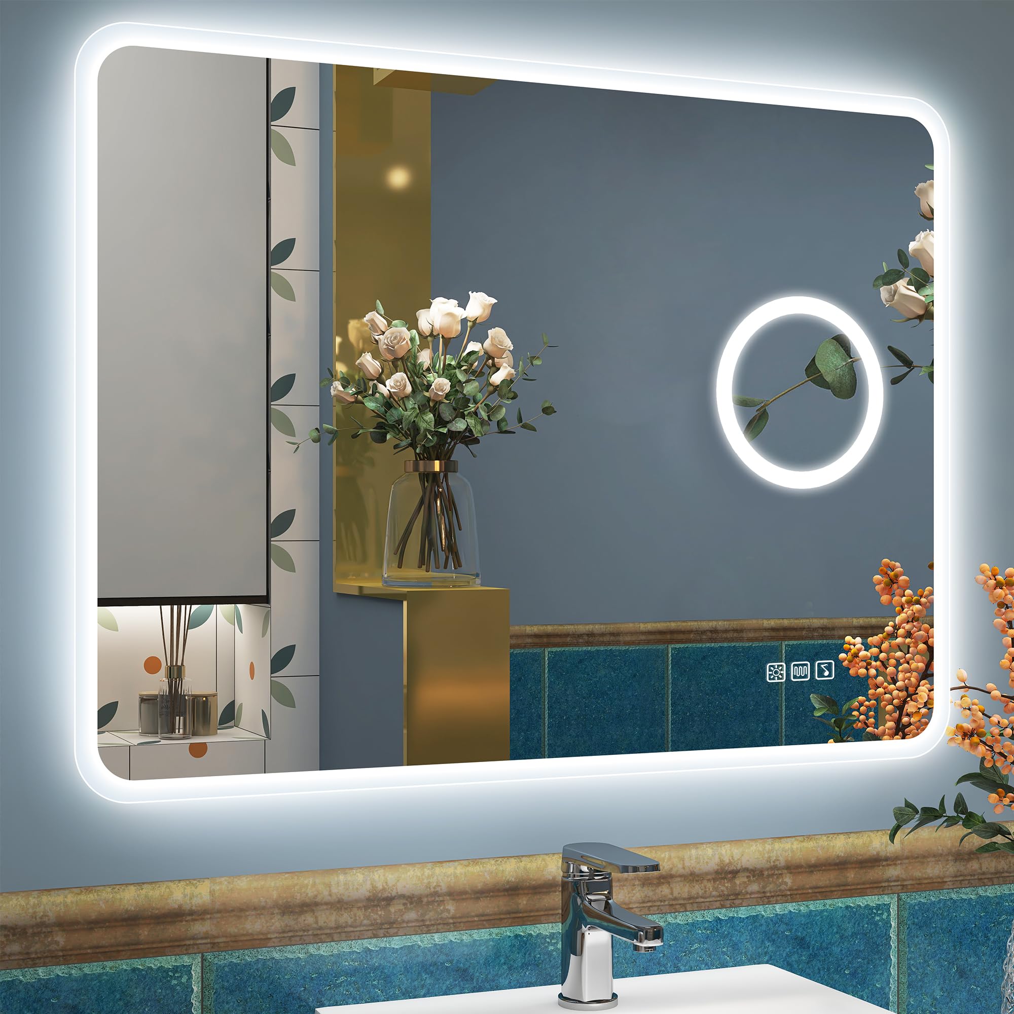 STARLEAD Espejo-Baño-con-Luz 60x80cm, Espejo-Baño-LED-Bluetooth y Aumento 5X, Antivaho, Regulable, 3 Colores Luz, Función Memoria, IP44 Espejos-de-Baño, Vidrio Templado, Horizontal/Vertical