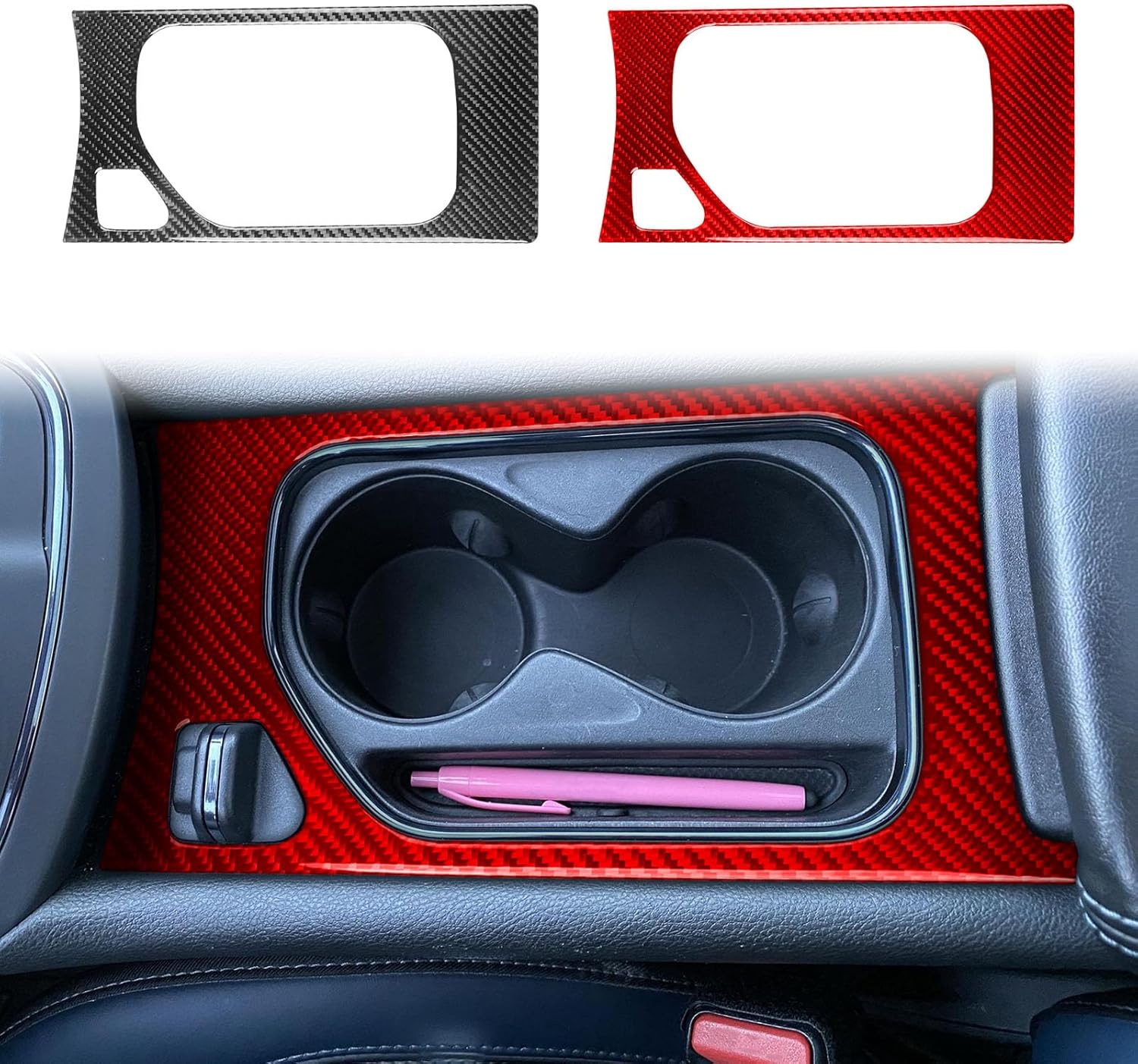 Real 3K Red Carbon Fiber Car Center Console Water Cup Holder Panel Sticker Auto Interior Accessories Compatible with Chrysler 200 LX/Limited/S/C/Touring/Limited Platinum 2015 2016 2017