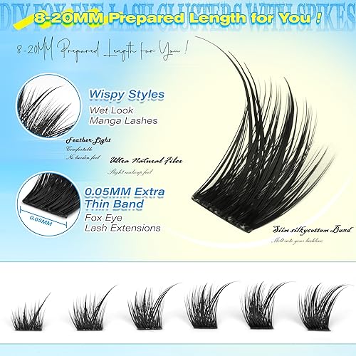 Miniatura 10 de Kit de extensiones de pestañas para bricolaje, 240 unidades de racimos de pestañas, kit de extensiones de pestañas individuales rizadas DD naturales