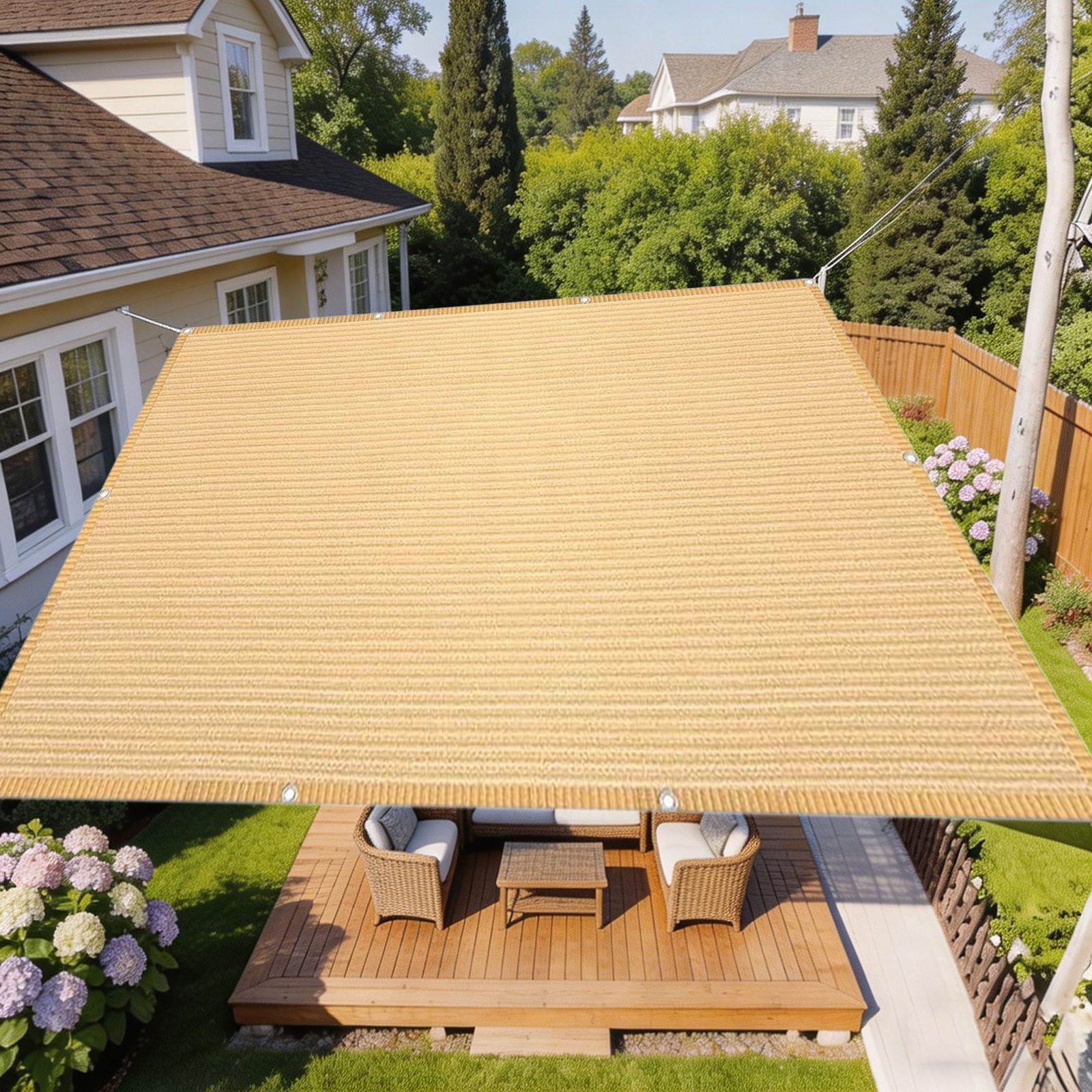 Filet d'ombrage 250 x 350 cm crème en HDPE respirant pour terrasse