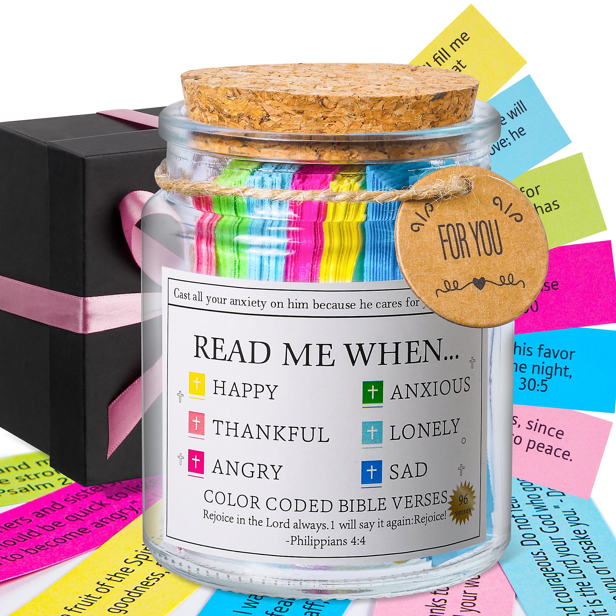 Bible Verse Jar, Read Me When Bible Verses Jar for Emotions and Feelings, Christian Gifts for Women, Fathers Day Gift For Dad, Birthday & Graduation Gifts, Prayer Cards Comes With A 48-inch Ribbon Bow