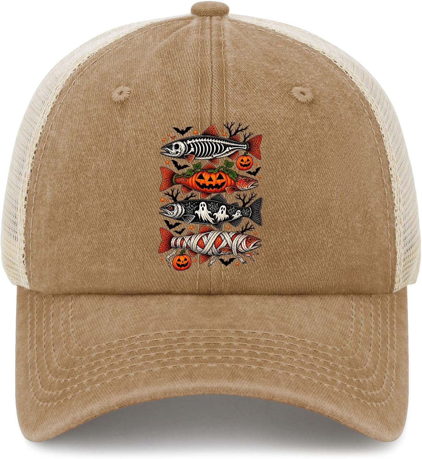Halloween Trout Fish Ghost Pumpkin Funny Trucker Hats