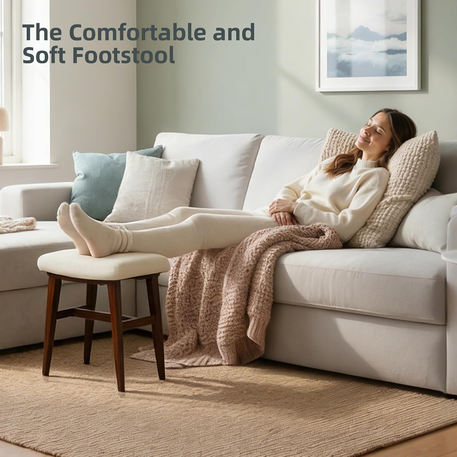 Cream Vanity Stool, Compact Makeup Chair with Saddle Cushion, Velvet High Rebound Sponge Seat, Easy Assembly Footstool for Bedroom, Entryway, Home, Metal Legs