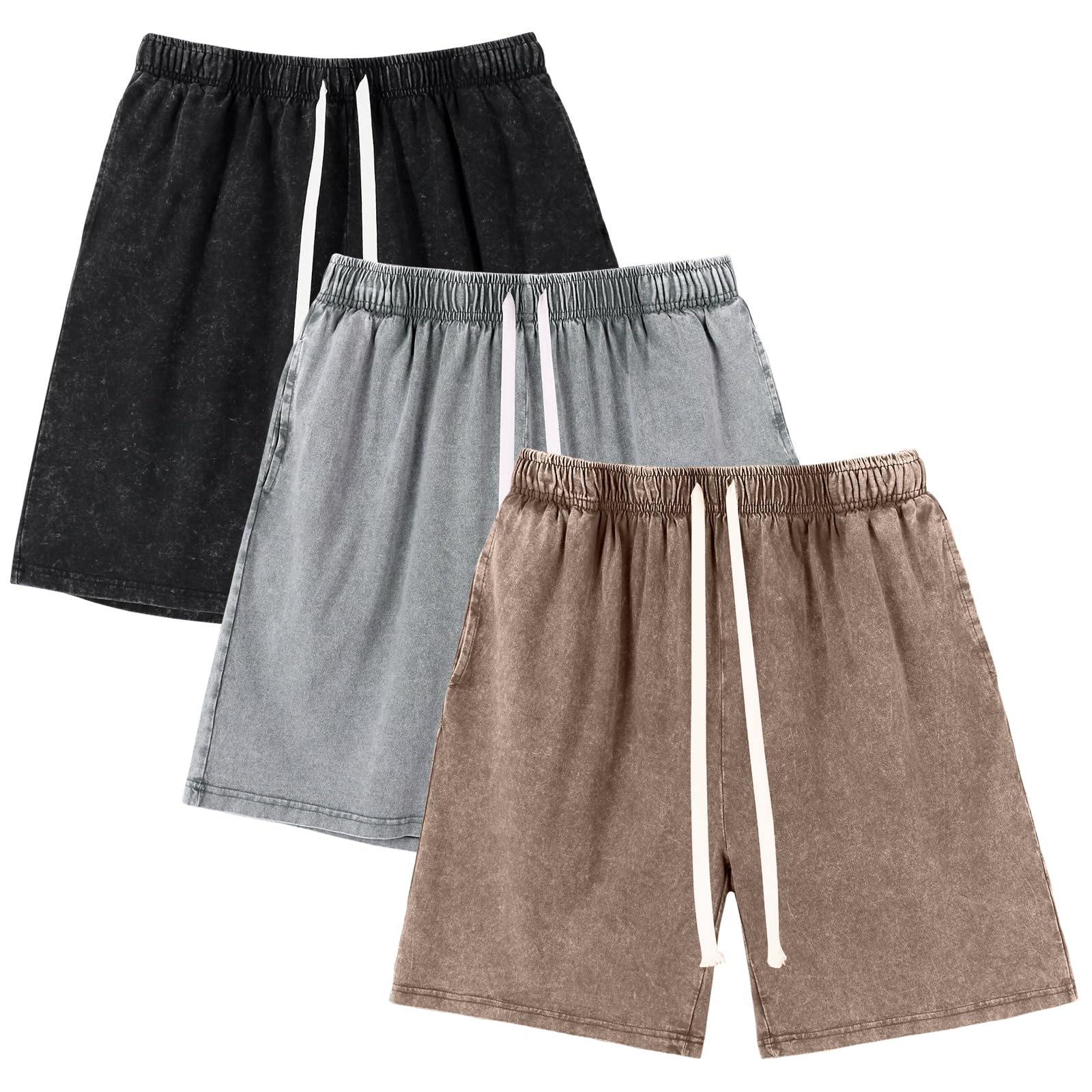 Gihuo Mens Sweat Shorts Cotton Athletic Shorts Vintage Acid Wash