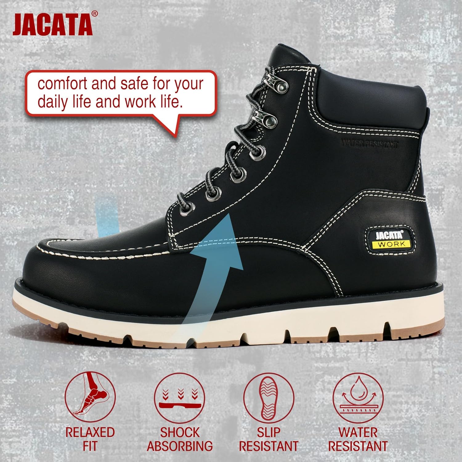 Jacata Mens Work Boots Moc Toe Wedge Botas De Trabajo Para Hombre Soft Toe Non Slip Industrial Construction Leather Boots/Shoes For Men Women - Image 6