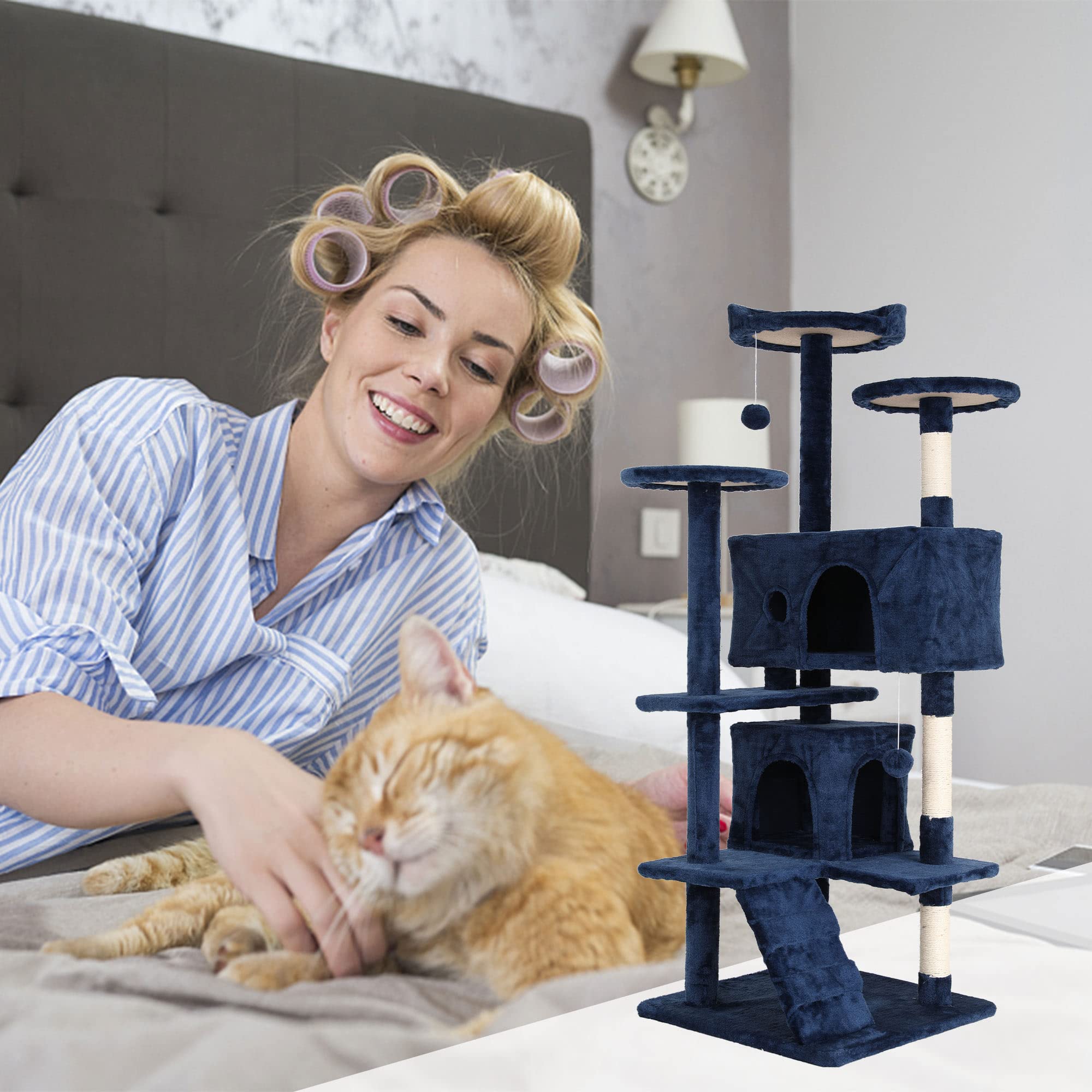 Capacmkseh Cat Tree, 54'' Tall with 3 Scratching Posts, 3 Platforms, 2 Condos, for Indoor Cats